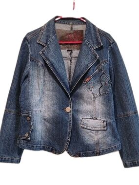 Vintage Y2K Mecca Femme Denim Blazer Jacket Plus Size XL 1X Fitted